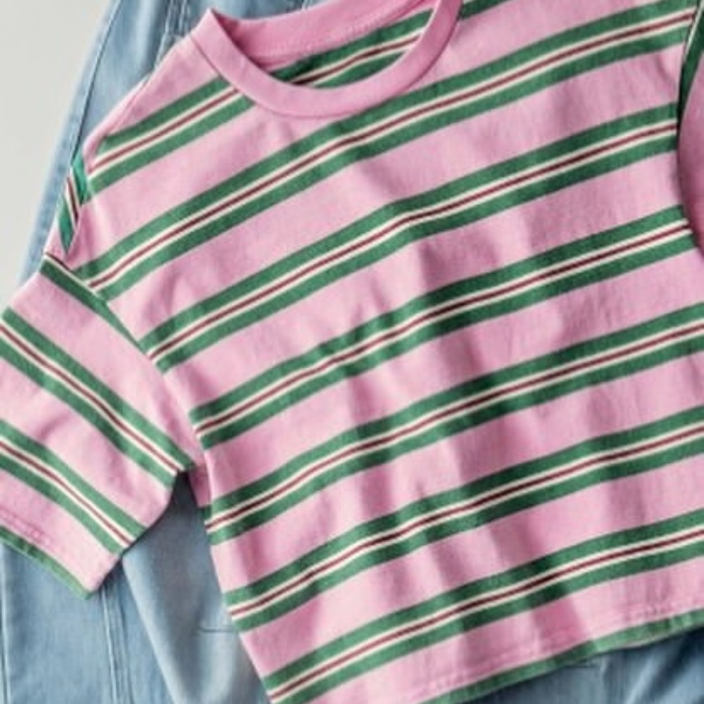 Pink and Green Striped cropped tee new with tag